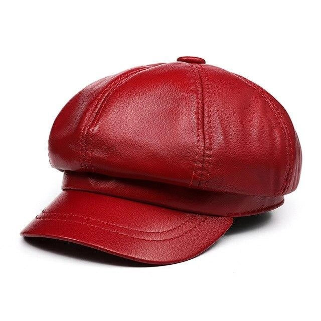 Casquette Gavroche en Cuir Vintage - Vermillon 1