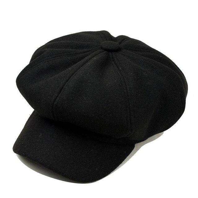 Casquette Gavroche en Laine Noire - Ravenoak 1