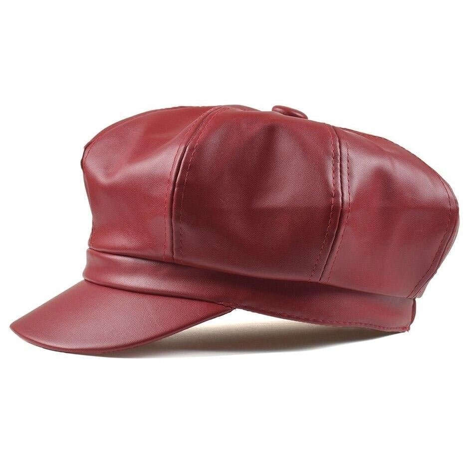Casquette Gavroche en Simili Cuir - Carmin 1