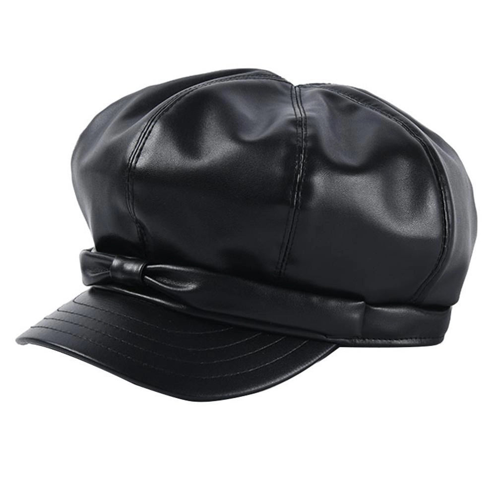 Casquette Gavroche en Simili Cuir Noir - Lustrine 1