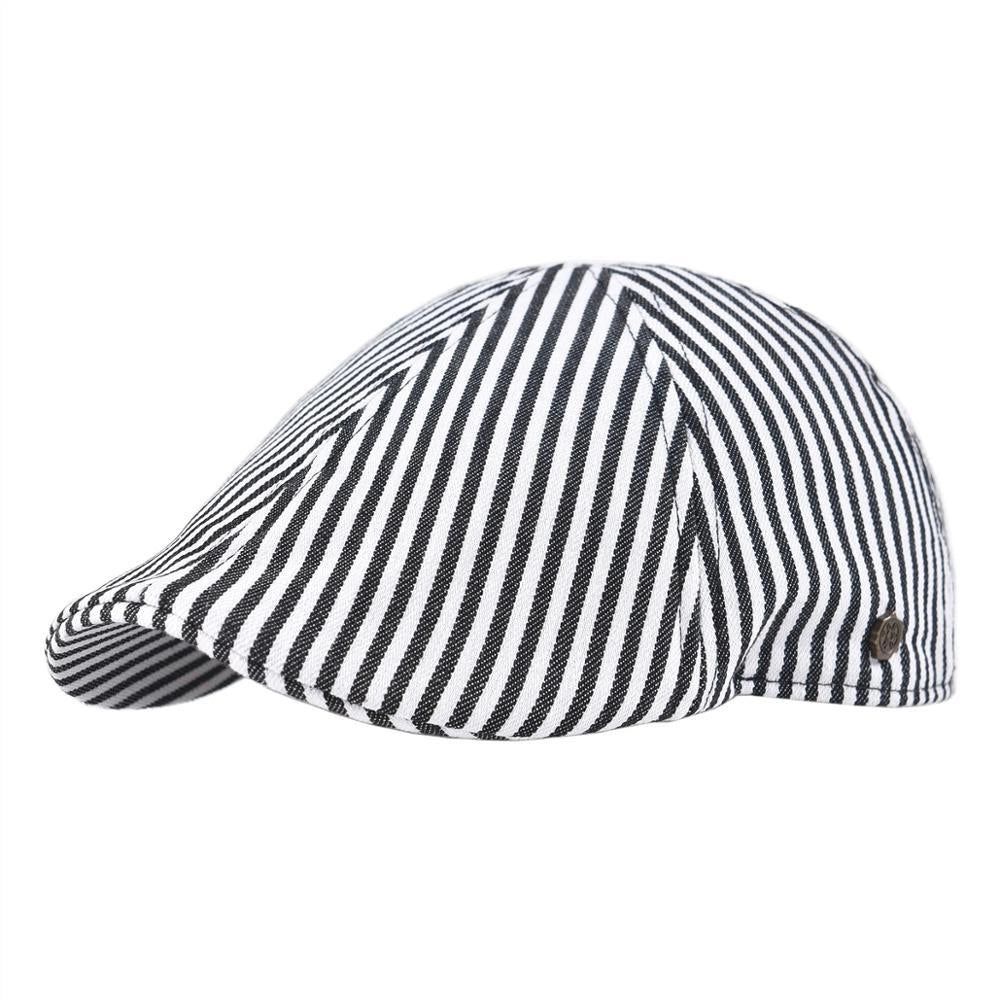 Casquette Plate en Coton à Rayures - Écume 1