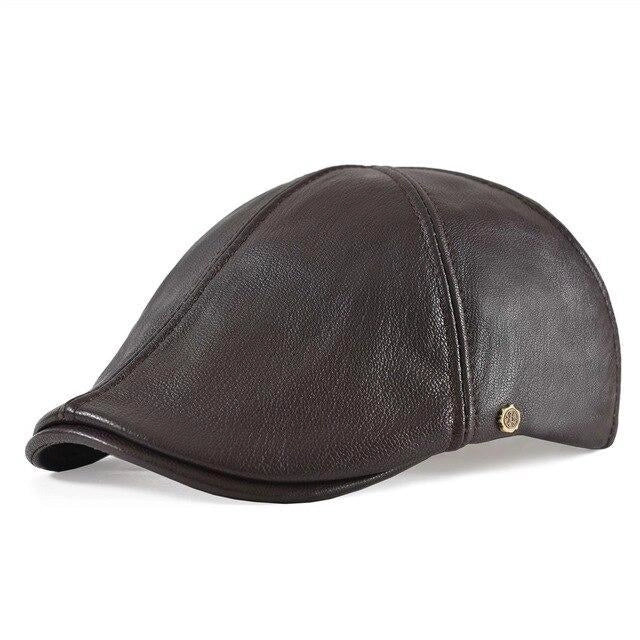 Casquette Plate en Cuir - Acajou 1