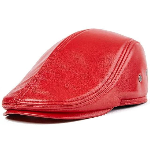 Casquette Plate en Cuir - Cramoisi 1