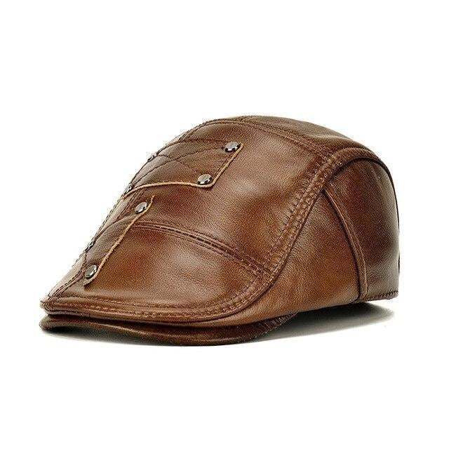 Casquette Plate en Cuir - Fauve 1