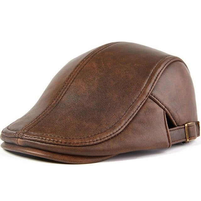 Casquette Plate en Cuir - Noisettier 1