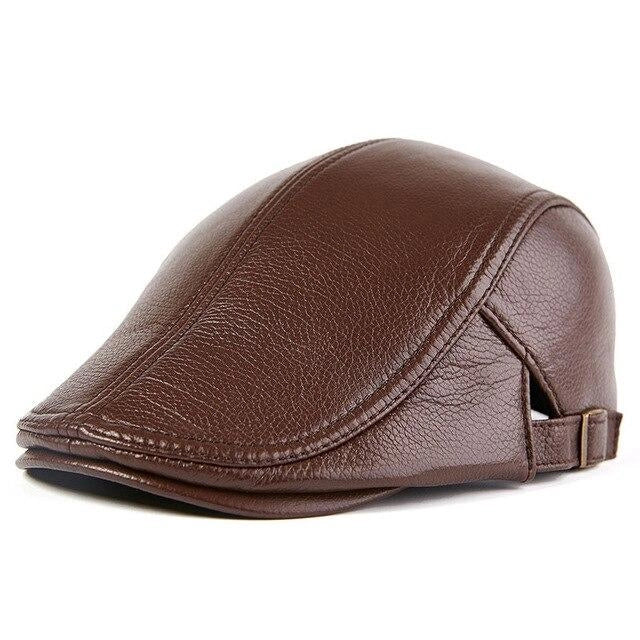 Casquette Plate en Cuir Vintage - Palissandre 1