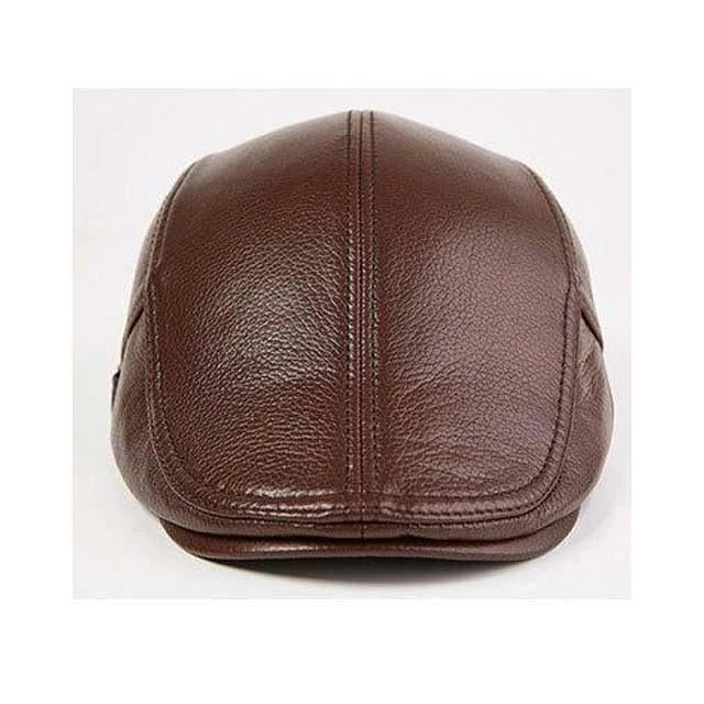 Casquette Plate en Cuir Vintage - Palissandre 2