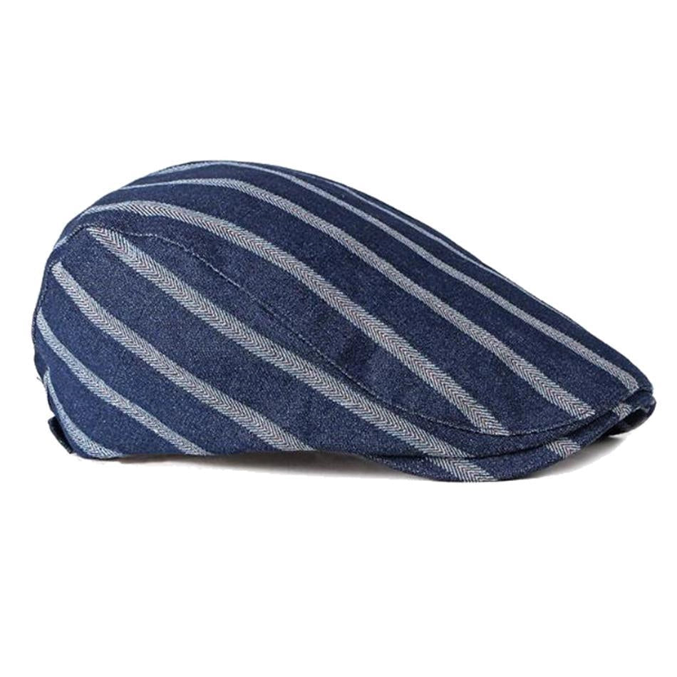 Casquette Plate en Denim à Rayures - Blueport 2