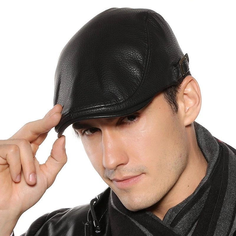 Casquette Plate en Simili Cuir Noir - Basalte 6