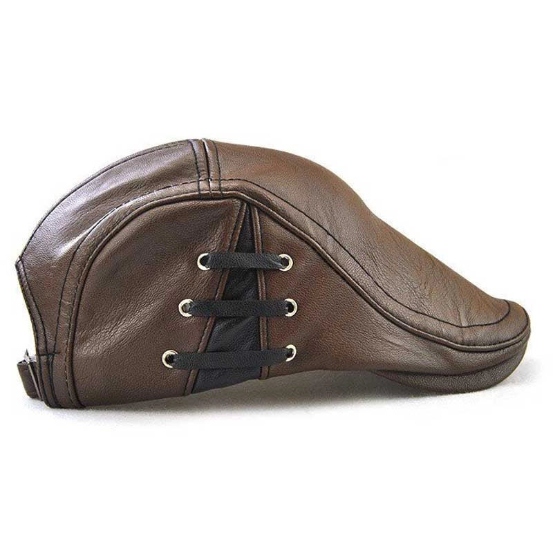 Casquette Plate en Simili Cuir - Tabac 2