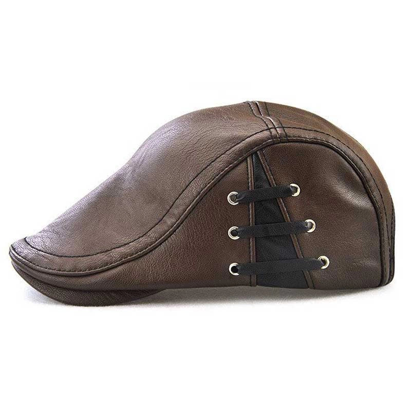 Casquette Plate en Simili Cuir - Tabac 3